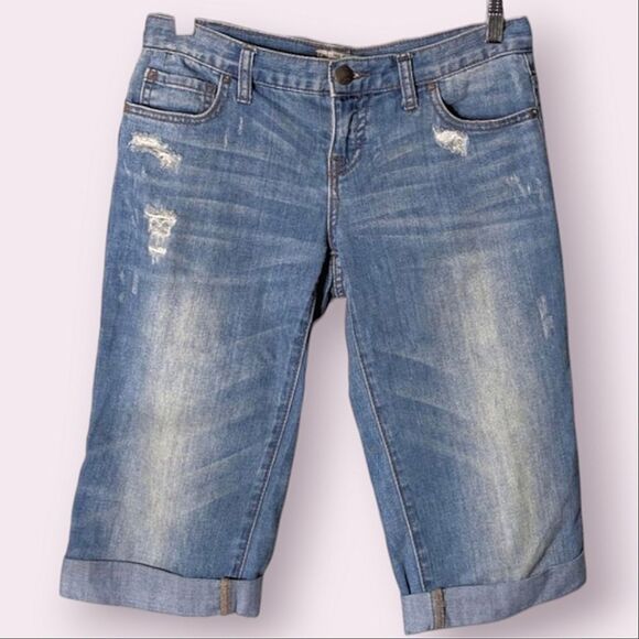 Free People Low Rise Stretch Denim Cuffed  Bermuda Shorts size 26 - Picture 1 of 9